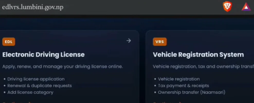 Electronic Driving License option beside Vehicle Registration System