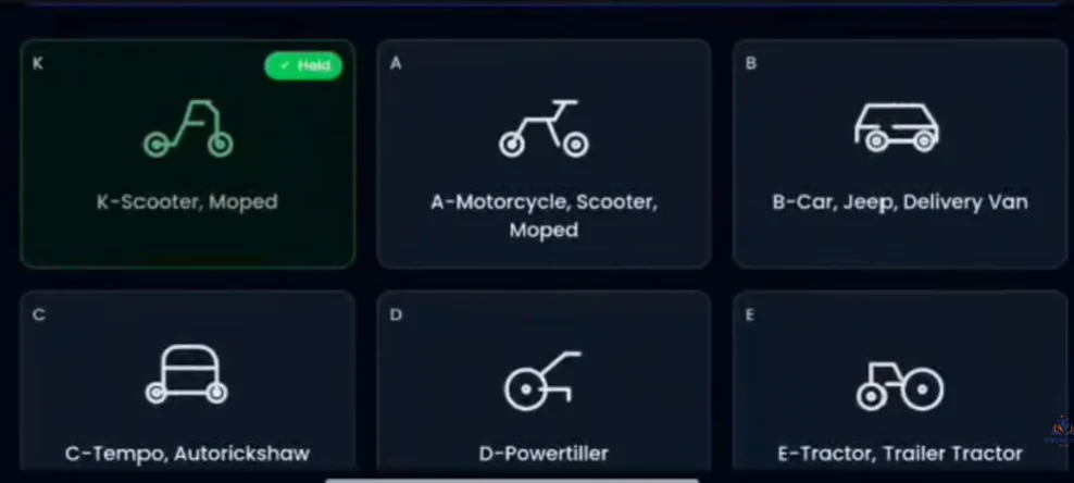 Category selection showing existing scooter category and additional vehicle options
