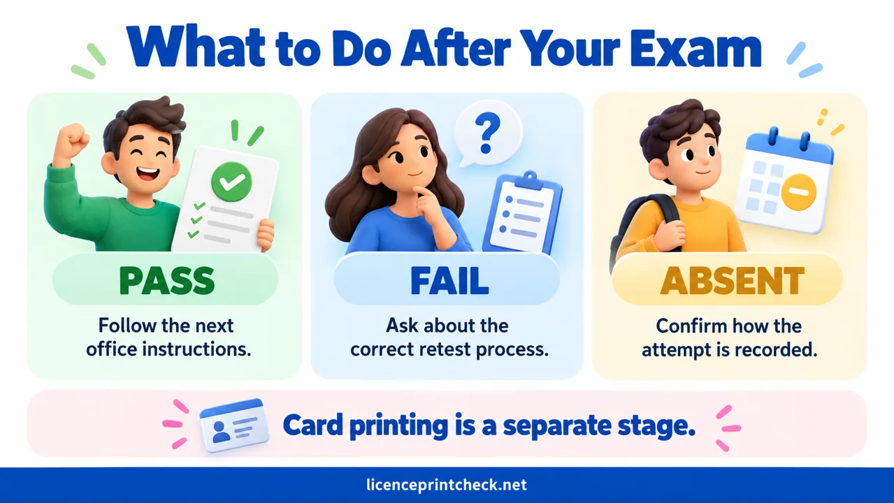 Next actions after pass, fail or absence and separate card printing