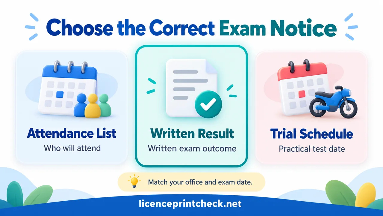 Attendance list, written result and trial schedule explained